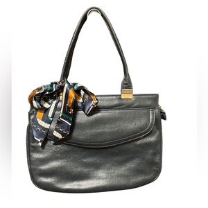 Vintage Navy blue Markay Leather Handbag with Scarf Accent